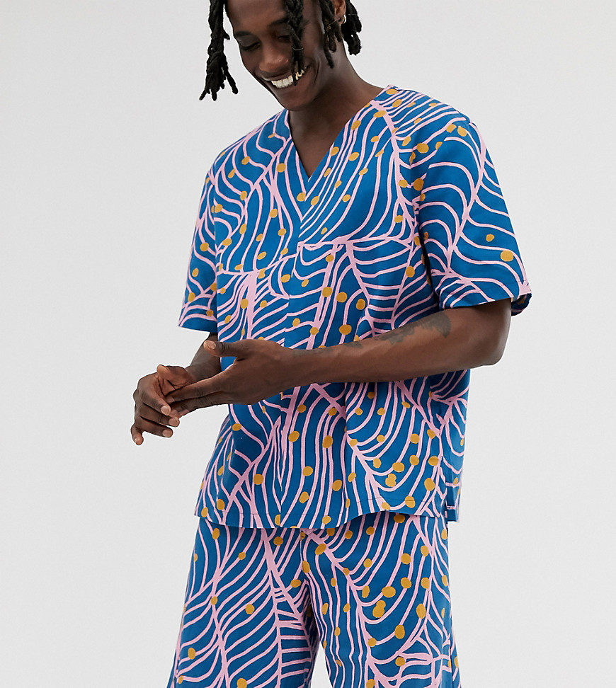 ASOS MADE IN KENYA - Overhemd met V-hals in krabbelprint-Multi