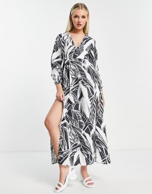 ASOS MADE IN KENYA palm print maxi dress in black and white