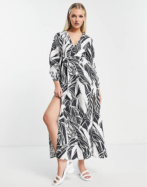 ASOS MADE IN KENYA palm print maxi dress in black and white | ASOS