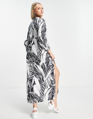 Asos Made In Kenya Palm Print Maxi Dress In Pink