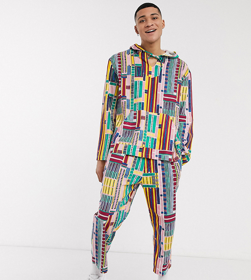 ASOS MADE IN KENYA - pantaloni easy-on dritti con stampa a griglia-Multicolore