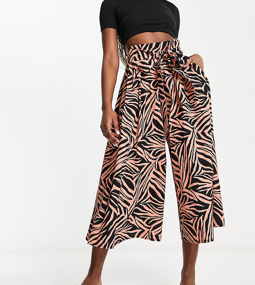 ASOS MADE IN KENYA paperbag waist trousers in tiger print-Black