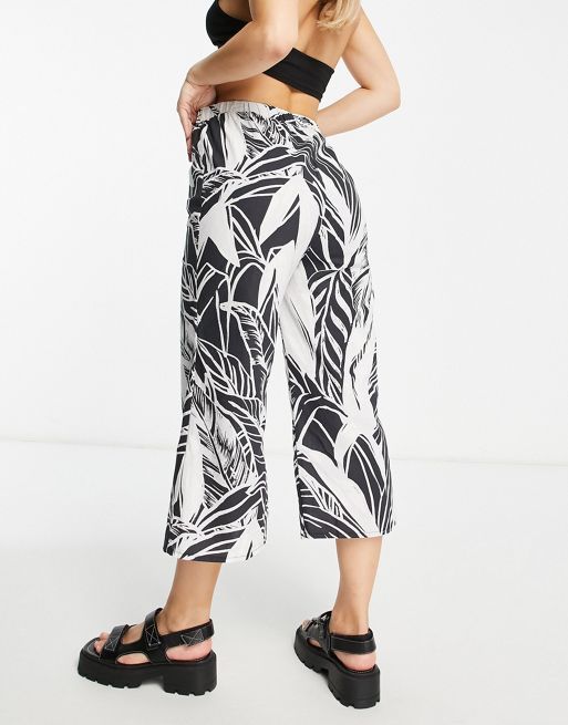 Wide pull-on trousers - Black/Zebra print - Ladies