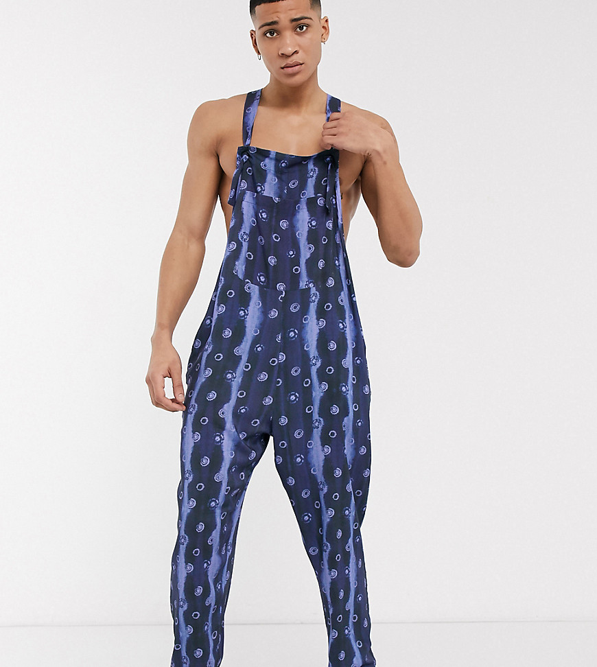 ASOS MADE IN KENYA relaxed fit dungarees in spot print-Blue
