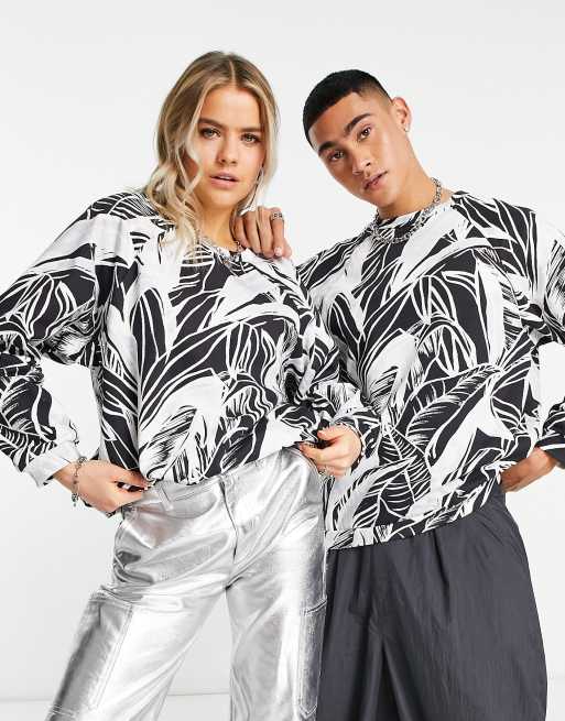 ASOS MADE IN KENYA unisex crew neck sweatshirt in pink palm print