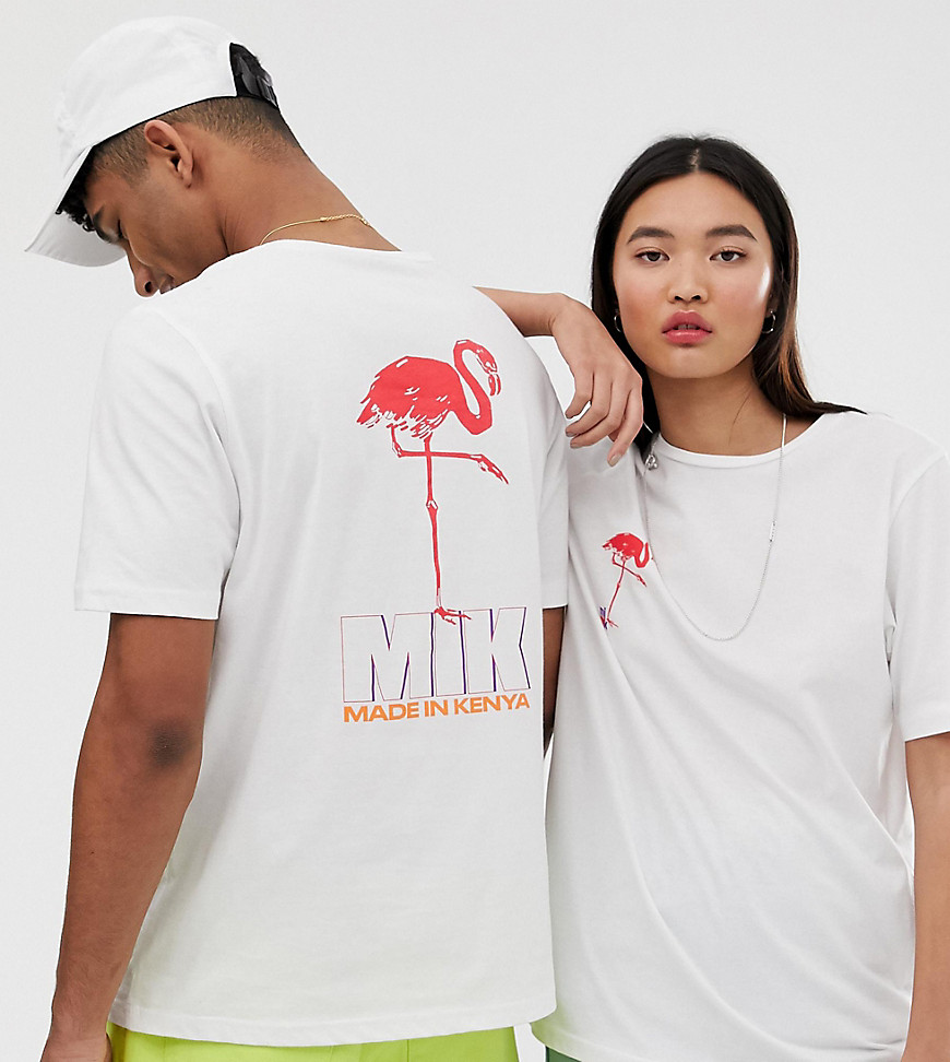 ASOS MADE IN KENYA – Unisex – T-shirt med flamingomönster-Vit