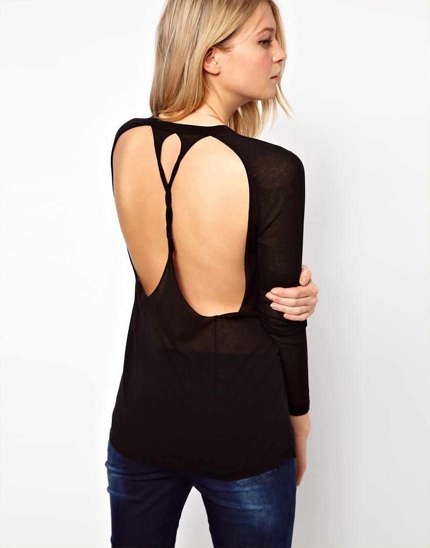 Asos Design - Asos - maglia trasparente con scollatura sulla schiena e fasce attorcigliate-nero