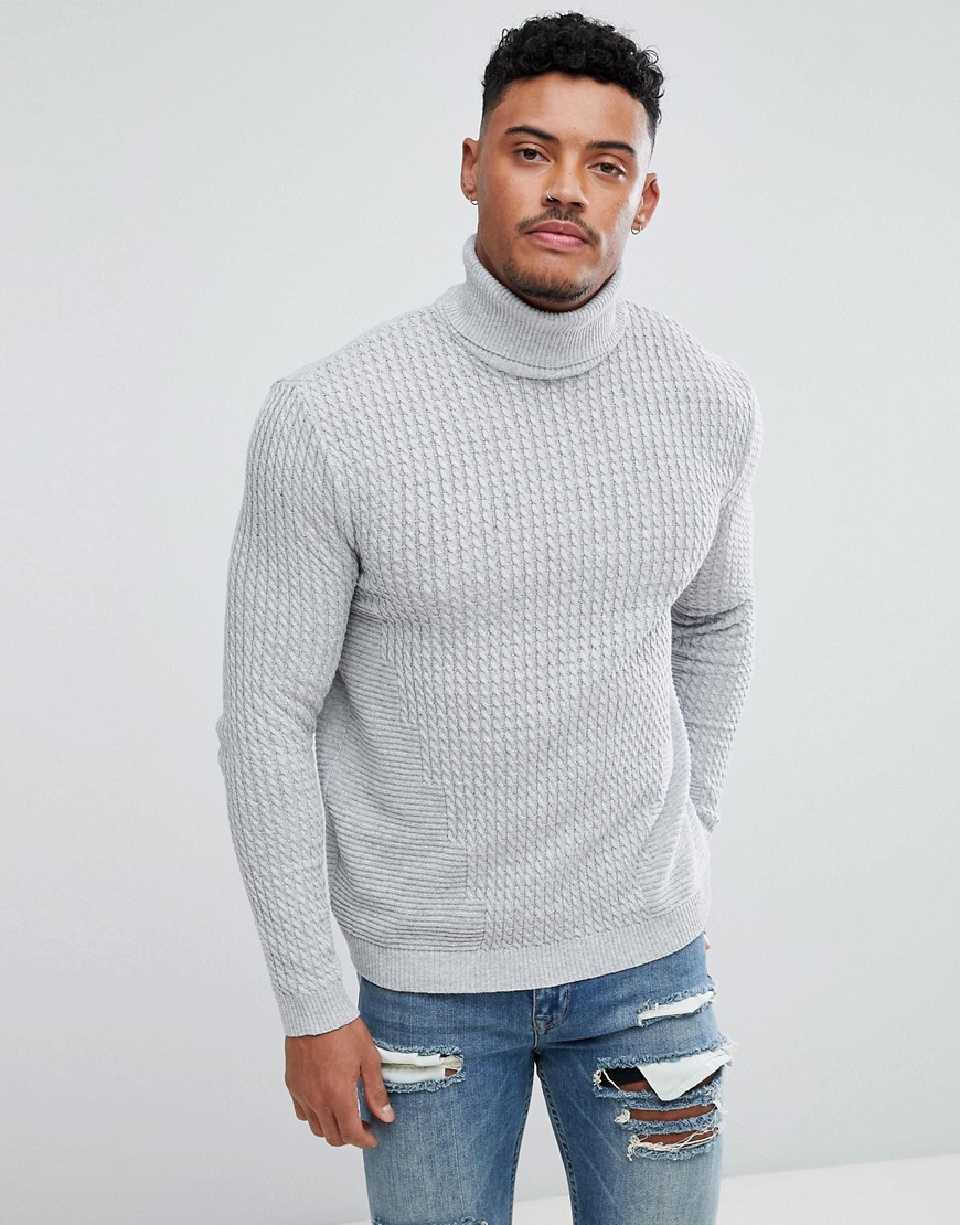 Asos Design - Asos - maglione con collo alto leggero a trecce grigio