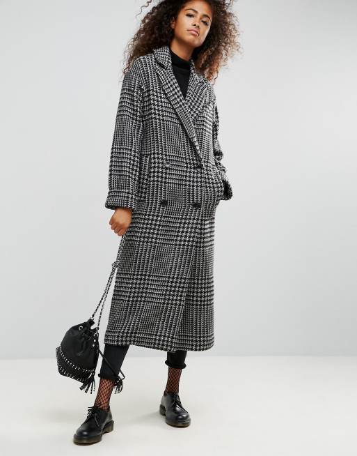 manteau long carreaux noir et blanc femme