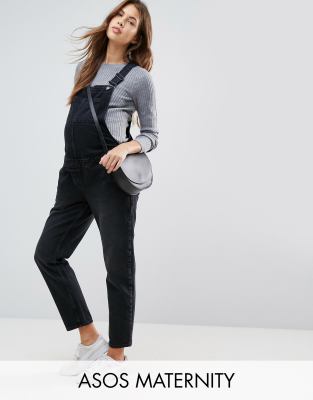 ASOS MATERNITY Denim Dungaree in Washed Black