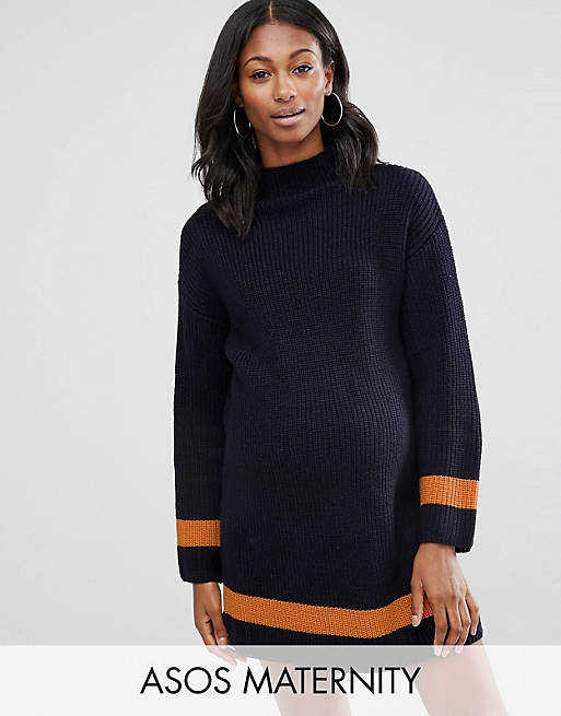 ASOS Maternity Jumper Dress with Funnel Neck and Tipping