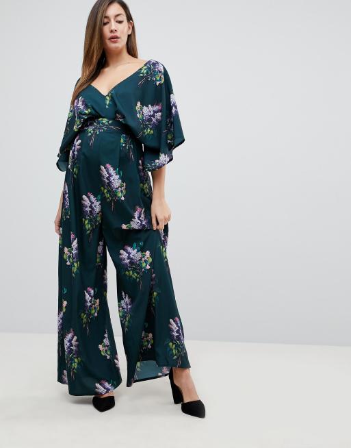 ASOS Maternity Jumpsuit with Kimono Sleeve and Wide Leg in Print ASOS