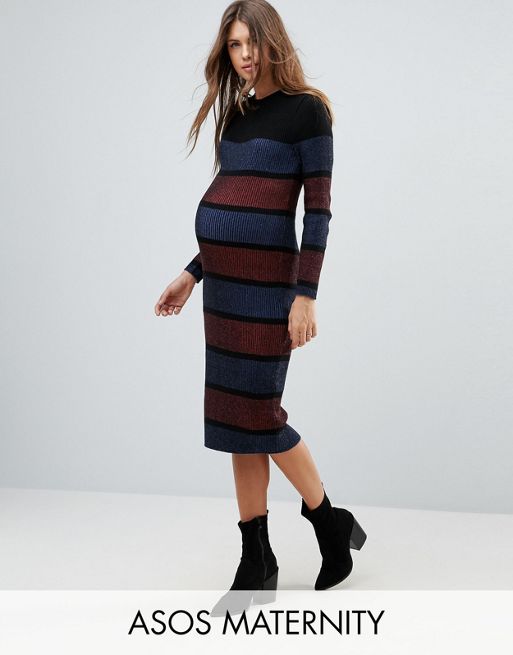 Image result for ASOS Maternity Knitted Midi Dress In Stripe $64.00