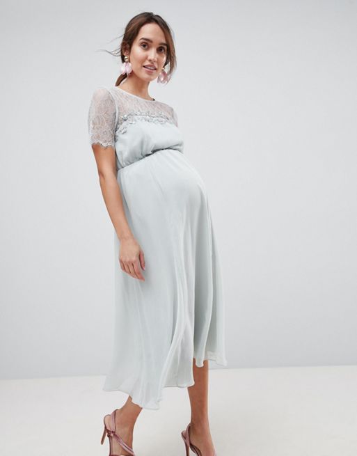 ASOS Maternity Lace Insert Midi Dress With Floral Embellished Trim | ASOS