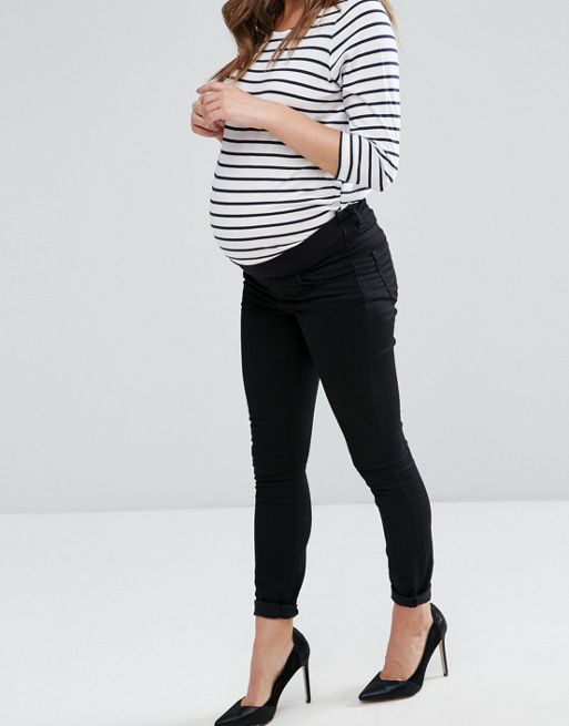 Image result for ASOS MATERNITY LISBON Mid Rise Ankle Grazer Jean In Clean Black with Under the Bump Waistband $50.00