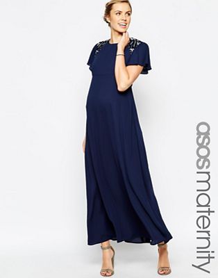 navy maternity maxi dress