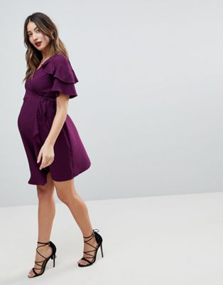 ASOS Maternity Mini Wrap Dress With Ruffle Sleeve | ASOS