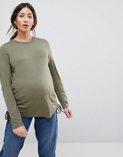 ASOS MATERNITY NURSING Double Layer Long Sleeved Top with Ruched Sides