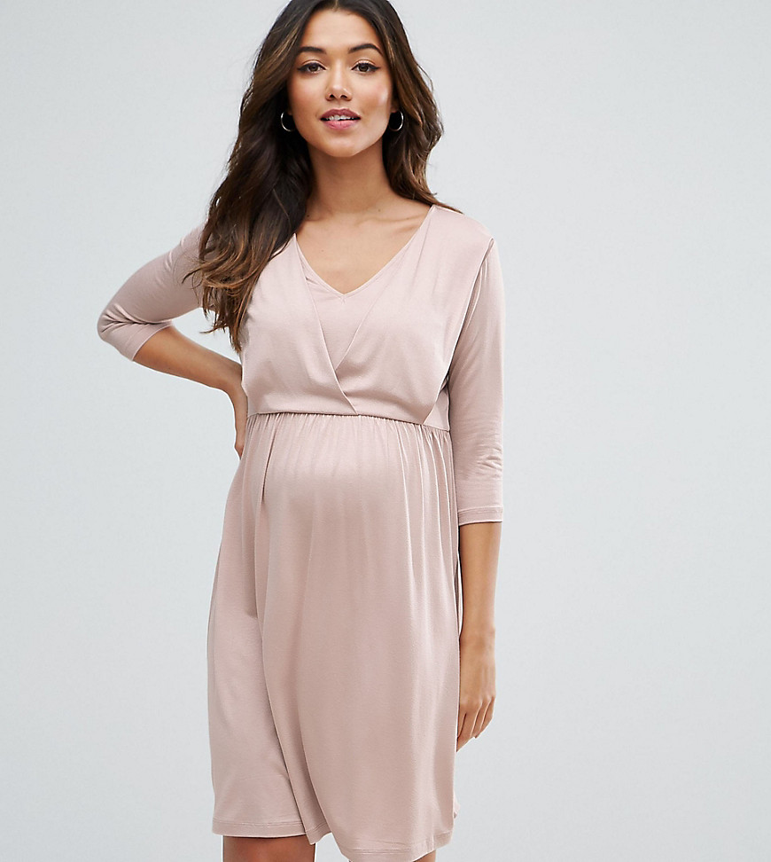 ASOS Maternity - Nursing ASOS Maternity NURSING Drape Front Midi Dress-Pink