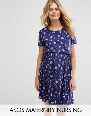 ASOS Maternity NURSING midi dress with Double Layer in Blurred Spot