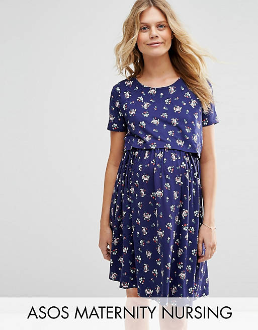 ASOS Maternity NURSING Dress with Double Layer in Floral | ASOS