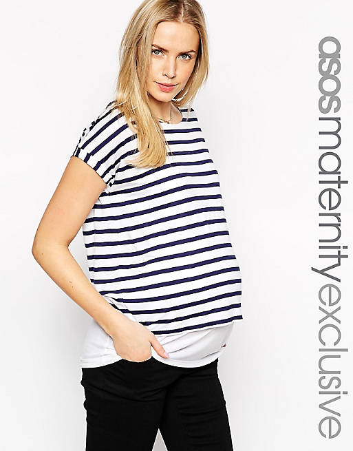 ASOS Maternity NURSING Stripe T-Shirt With Double Layer