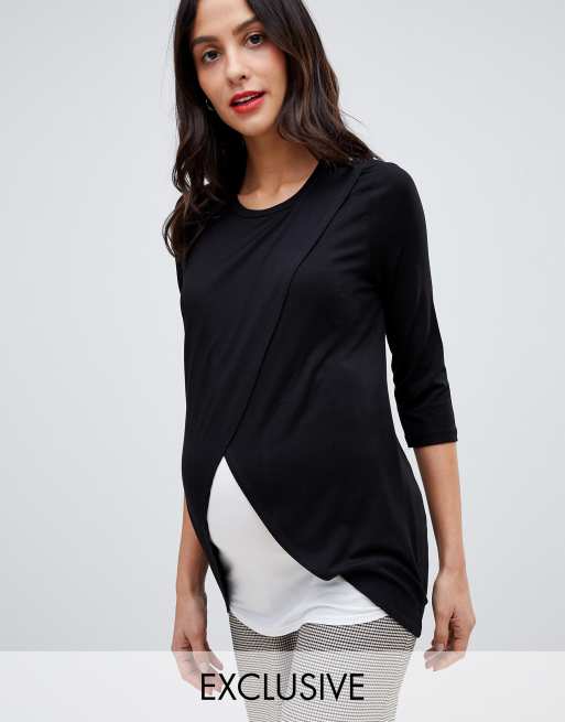 ASOS Maternity NURSING Top With Wrap Overlay and Long Sleeve