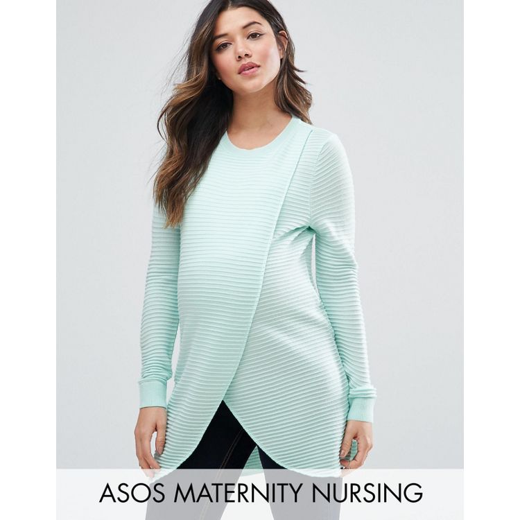 ASOS Maternity NURSING Wrap Over Sweater in Textured Stripe