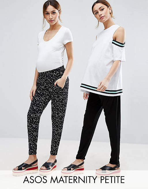 ASOS Maternity PETITE 2 Pack Jersey Peg Trousers in Plain Black and ...