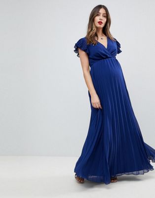 ASOS Maternity Pleated Maxi Dress with Flutter Sleeve | ASOS