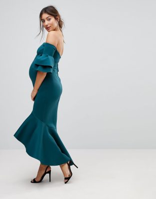asos green bardot dress