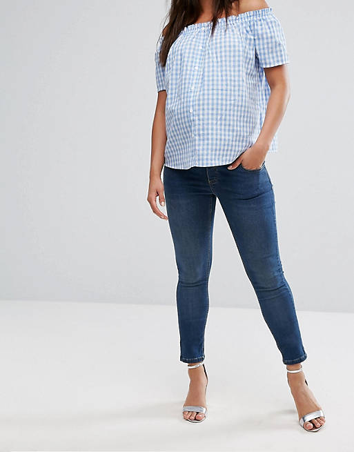 ASOS Maternity Ridley Skinny Jean In Mid Wash With Over The Bump Waistband