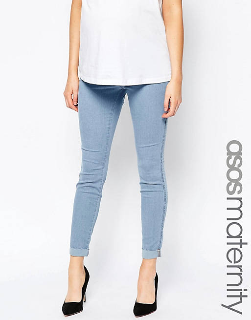 ASOS Maternity Rivington Denim Jeggings in Candy Light Blue with Turn Ups  With Under The Bump Waistband