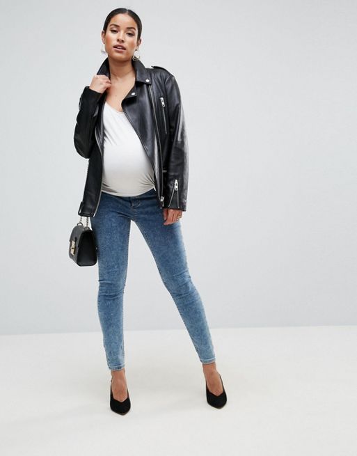 ASOS Maternity Rivington Denim Jeggings in Candy Light Blue with Turn Ups  With Under The Bump Waistband