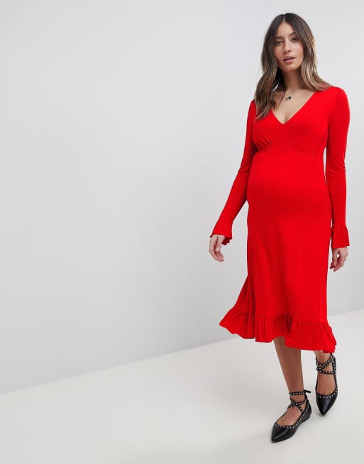 ASOS MATERNITY - Robe mi-longue avec poignets à volants