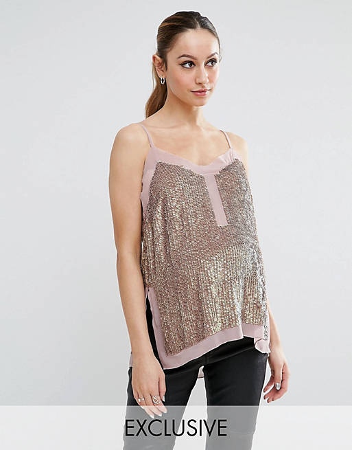 ASOS Maternity Sequin Cami Top with Sheer Insert