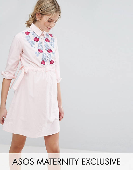 ASOS Maternity Shirt mini dress with Embroidery