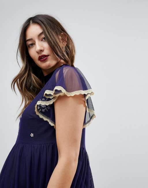 ASOS MATERNITY Skater Dress With Embroidery And Lace Trim ASOS