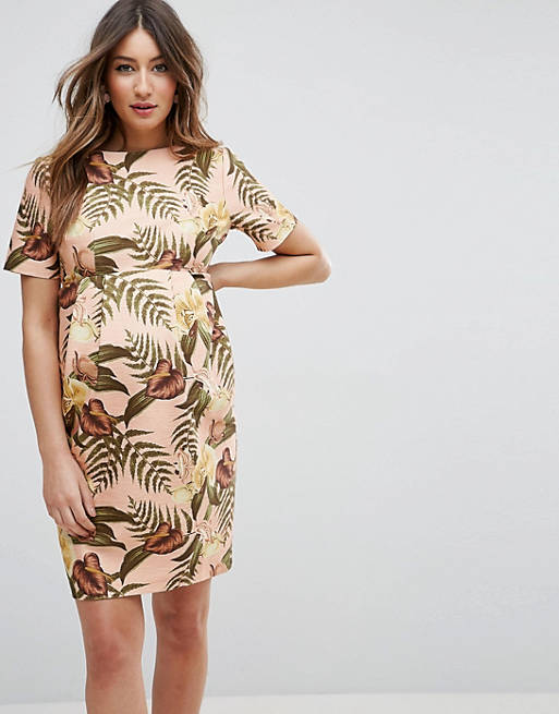 ASOS Maternity Smart midi dress in Tropical Print