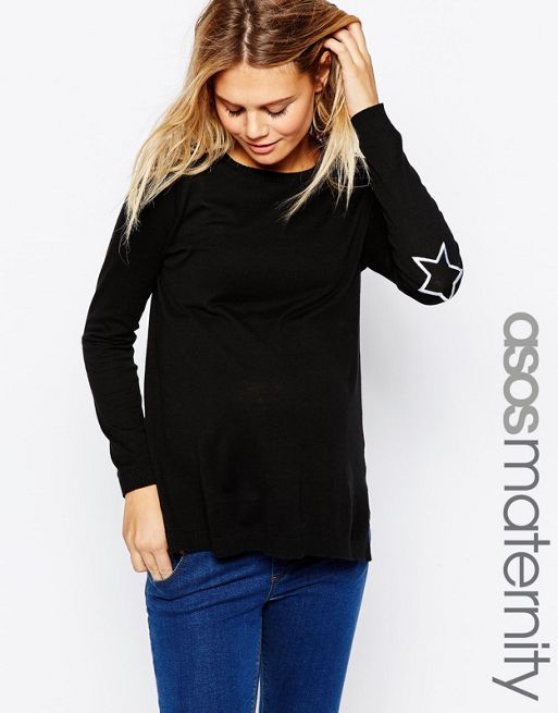 ASOS Crew Neck Sweater with Elbow Patches In Cotton