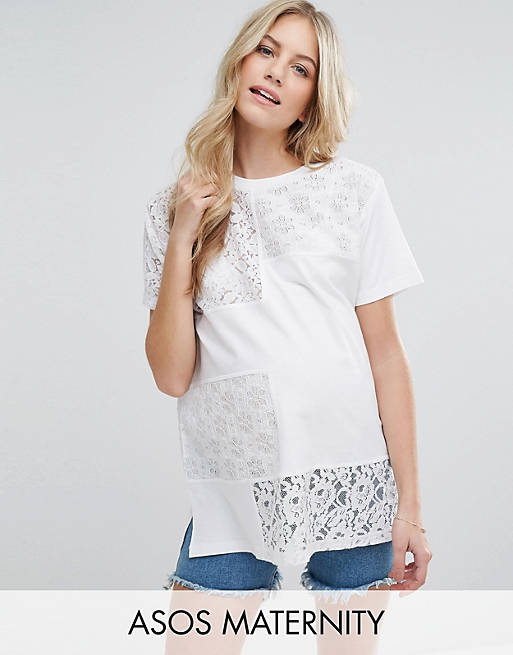 ASOS Maternity T-Shirt in Oversized Fit with Cutabout Lace