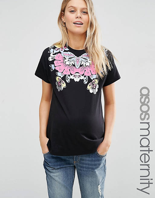 ASOS Maternity T-Shirt with Metallic Floral Placement Print
