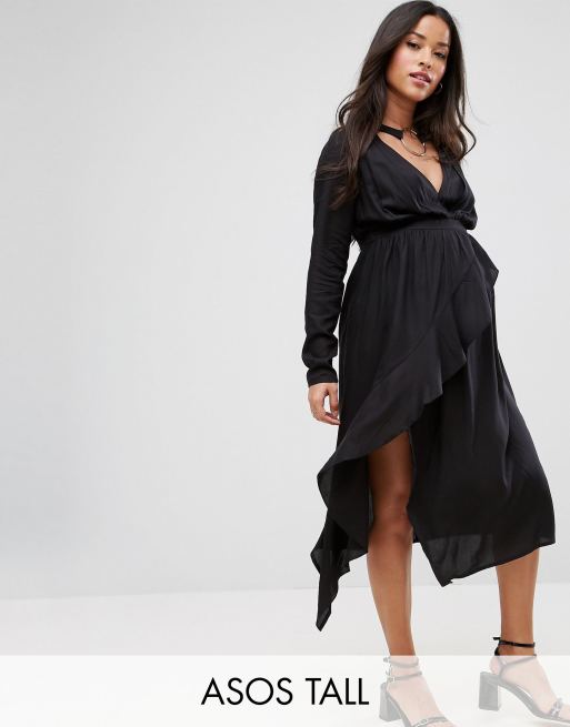 ASOS Maternity TALL NURSING midi dress with Ruffle Front and Collar Detail