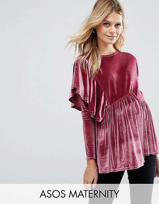 ASOS Maternity Top with Exaggerated Ruffle in Velvet