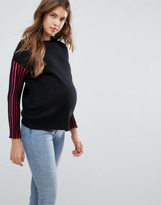 ASOS Maternity – Tröja med detalj av kontrasterande ribbning-Flerfärgad