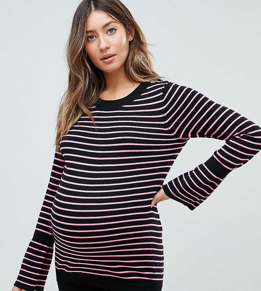 ASOS Maternity – tröja med randdetalj och utsvängd ärm-Flerfärgad