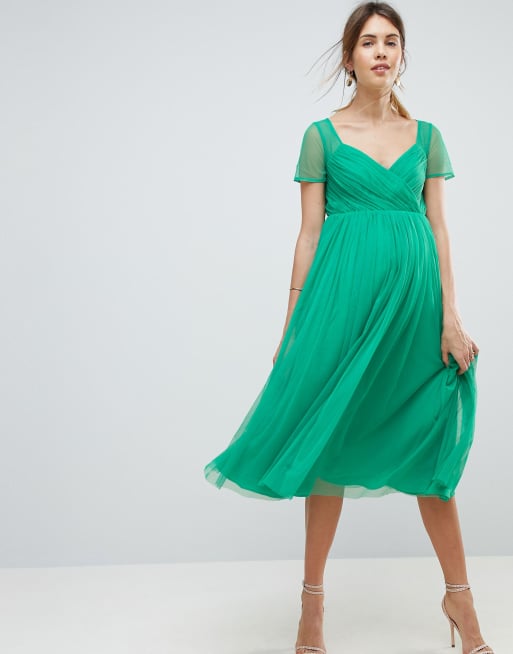 Asos tulle midi dress with sheer sleeve store