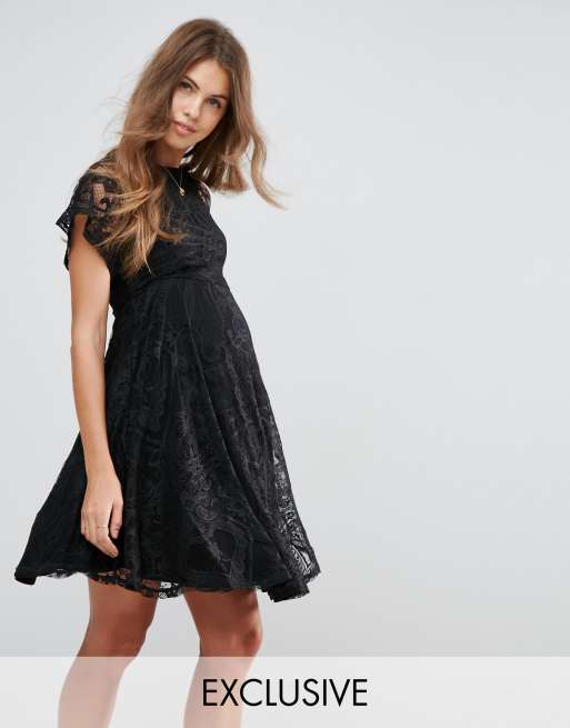 ASOS Maternity - Vestito skater in pizzo con maniche a volant