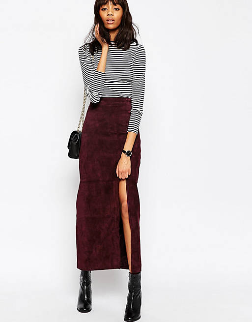 ASOS Maxi Skirt with Thigh Split in Suede | ASOS