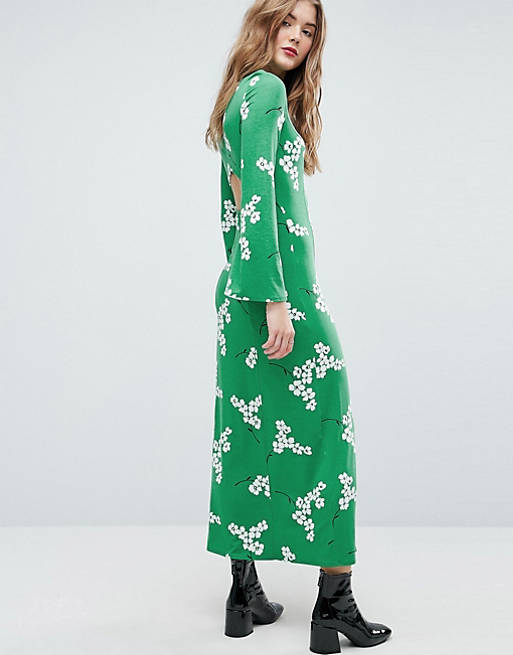 ASOS Maxi Tea Dress With Open Back In Green Floral